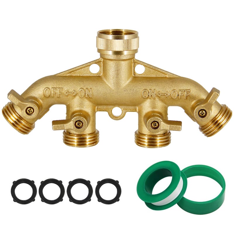 Triumpeek 4 Way Brass Hose Splitter  Heavy Duty 4-Way Garden Hose Connector 3/4 Inch  Solid 4 way hose adapter - Image 1